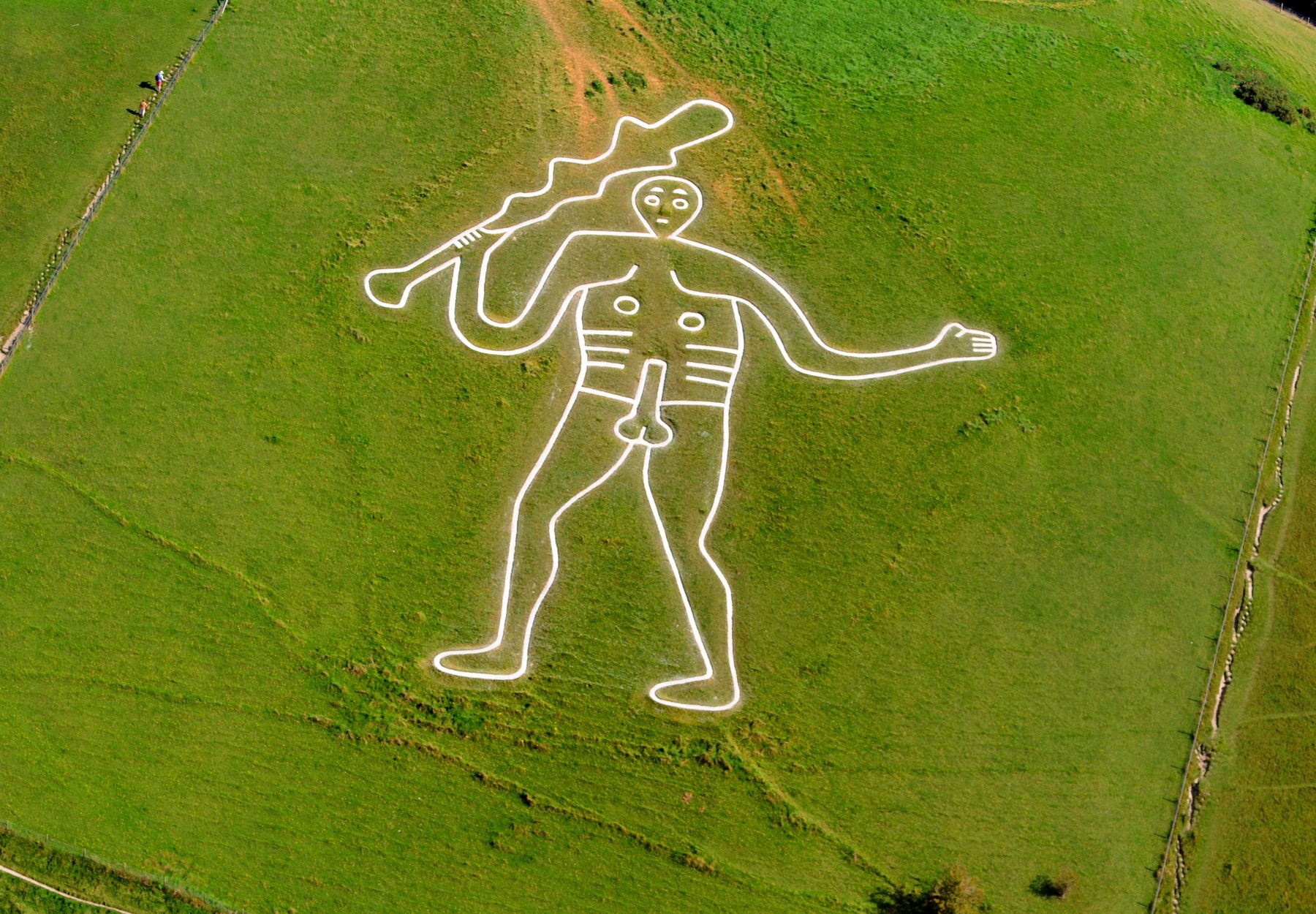 Óriási férfiassággal rendelkező harcoló alakot faragtak mészkőbe egy mező közepén, tudósok fejtegetik az eredetét